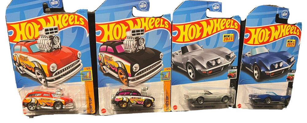 Hot Wheels Surf 'N Turf Malibu Black Red 1972 Stingray Convertible silver Blue